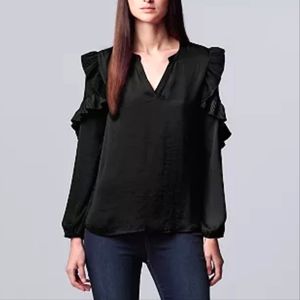 NWT Nomen's Simply Vera Wang Black Ruffle Sleeve Top SIZE XXL